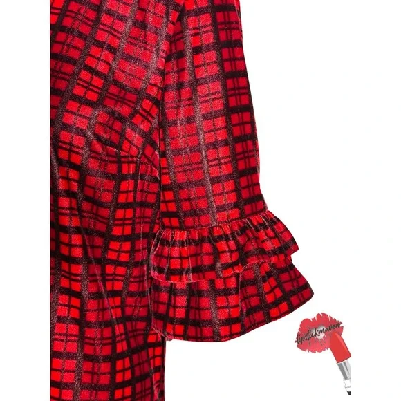 Draper James Roslyn Midi Dress Size 6 Red Plaid Bell Sleeves‎ Festival DRW0611 - Picture 5 of 16
